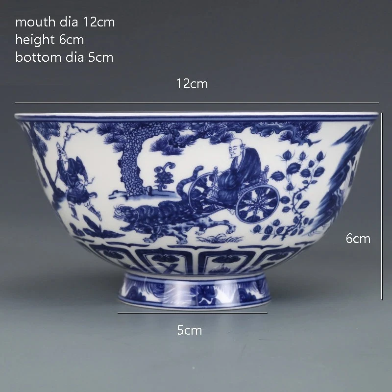 Bol Porcelaine Bleu Blanc Style Qianlong Scène Personnages Décor Chinois Antique - Photo 1/4