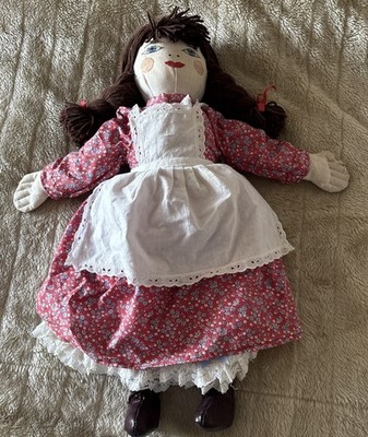 Vintage Stoff Stoff Stoffpuppe besticktes Gesicht 21 Zoll groß