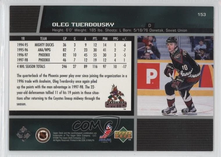 1998-99 Upper Deck Oleg Tverdovsky #153 - Image 2 of 2