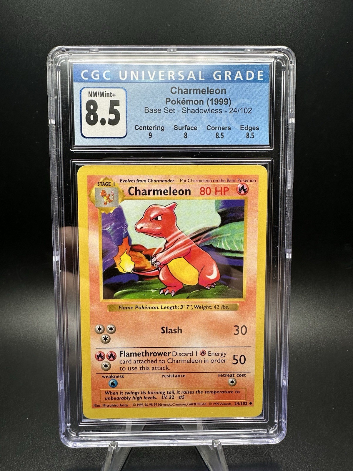 1999 Pokemon Base Set Shadowless Unlimited Charmeleon 24/102 CGC 8.5 W Subgrades