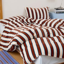 Fluffy Comforter Set Brown Striped Bedding Set Queen 01-blue/Brown Striped