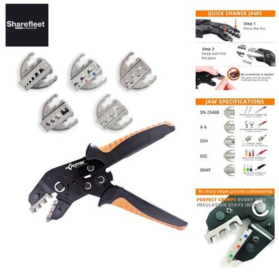 6pc Crimping Tool Set for Coaxial Cable, Insulated & Uninsulated Cable Lugs, A...