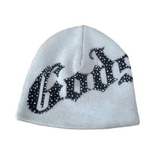 Beige  Black Godspeed Graphic Print S Text Knit BeanieHat Unisex One size goth