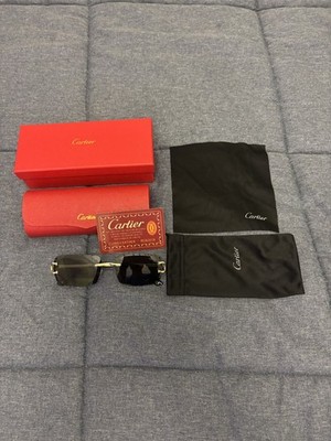 Cartier Big C Diamond Cut Frameless Grey Lens Gold Frame
