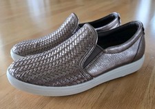 ECCO Soft 7 Leather Woven Slip On Sneakers Shoes Stone Metallic 36 5 - 5.5 NEW
