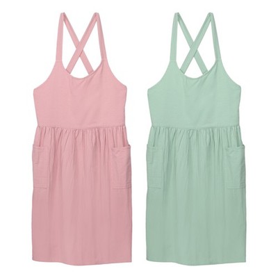 2Pack Cross Back Cotton Chef Aprons With 2 Pockets Pinafore Dress Green/Pink