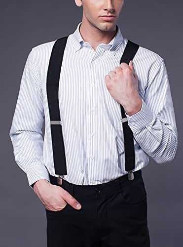 Mens Suspenders X-Back Wide Adjustable Solid Straight 01 Black(2 Inch Wide) - Picture 3 of 6