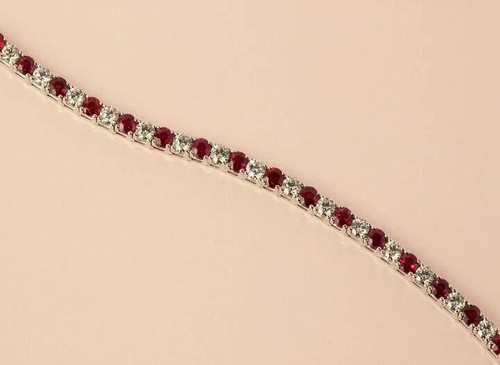 10 Ct Round Cut Simulated Ruby Women's Tennis Bracelet 14K White Gold Plated - Picture 2 of 10