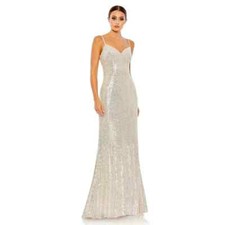 Mac Duggal 11276 Sequined Sleeveless Column Gown Size 0 NEW $358 Nude Silver