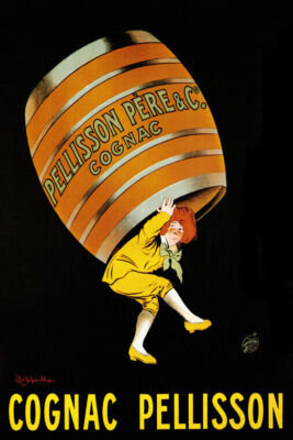 COGNAC PELLISSON MAN CARRING BARREL FRENCH CAPPIELLO VINTAGE POSTER REPRO