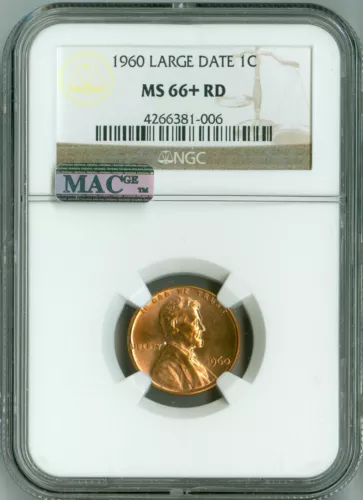 1960 Large Date Cent NGC MS66+ RD MAC PQ Penny, Gorgeous Red Color, Spotless