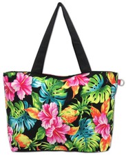 Hawaiian Pink Hibiscus Print Canvas Beach Tote Shop Bag Handbag Travel Hawaii NB