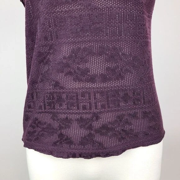 Topshop Petite Womens Deep Red Purple Lace Print Semi Sheer Tank Top Size 6 - Image 4 of 4