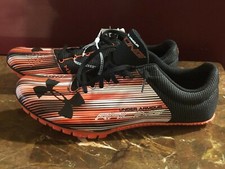  Men's Under Armour Kick Sprint Track Running Shoe Orange Black US13 EU 47.5