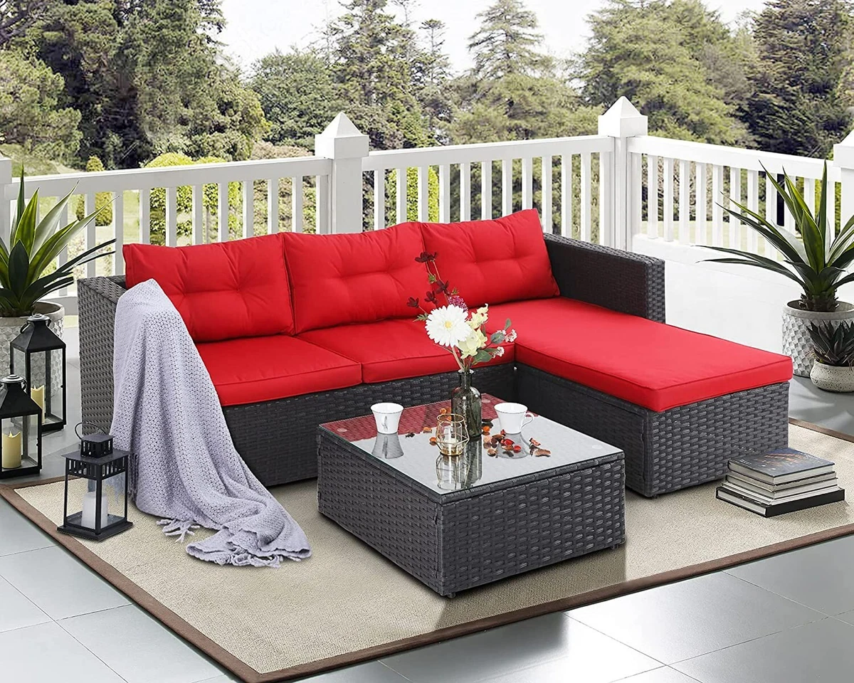 Patio Rattan Furniture Set Outdoor Sectional Sofa End Table with