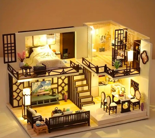 DIY 1:24 Miniature DollHouse Furniture Model House Craft Kit WITH DUST COVER - Picture 1 of 9