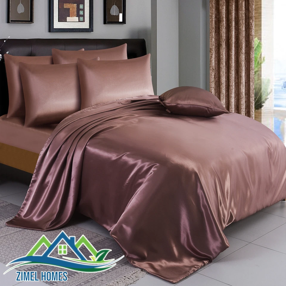 6PCS SATIN SILK ✔ COMPLETE BEDDING SET ✔ DUVET COVER FITTED SHEET 4 PILLOW CASES - Image 4 of 4