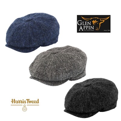 Glen Appin Harris Tweed Wool Shelby Bakerboy Newsboy Cap Made In UK S M L XL XXL