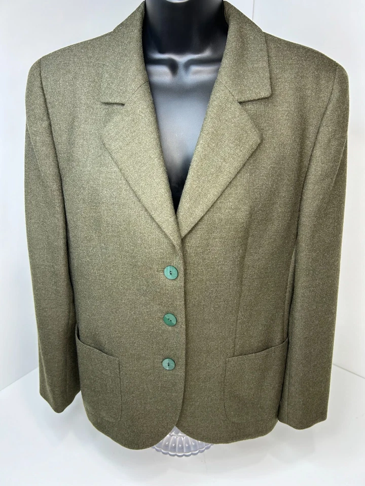 Blazer Brioni Mujer 46 Verde Oliva 100% Lana Hecho en Italia Tres Botones Foto 4 de 4