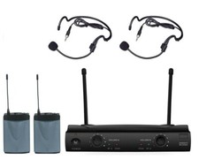 Wireless Microphone Systems for Church UHF Dual Headset Mic Condenser Black