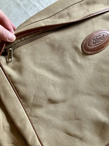 Vtg Eddie Bauer Duck Canvas Leather FORD Folded Hanging Garment Travel Bag - Picture 8 of 24