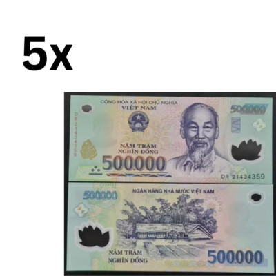 5xVietnamesischer Dong 500K Polymer Banknote Vietnam 500000 VND Stempelglanz UNC