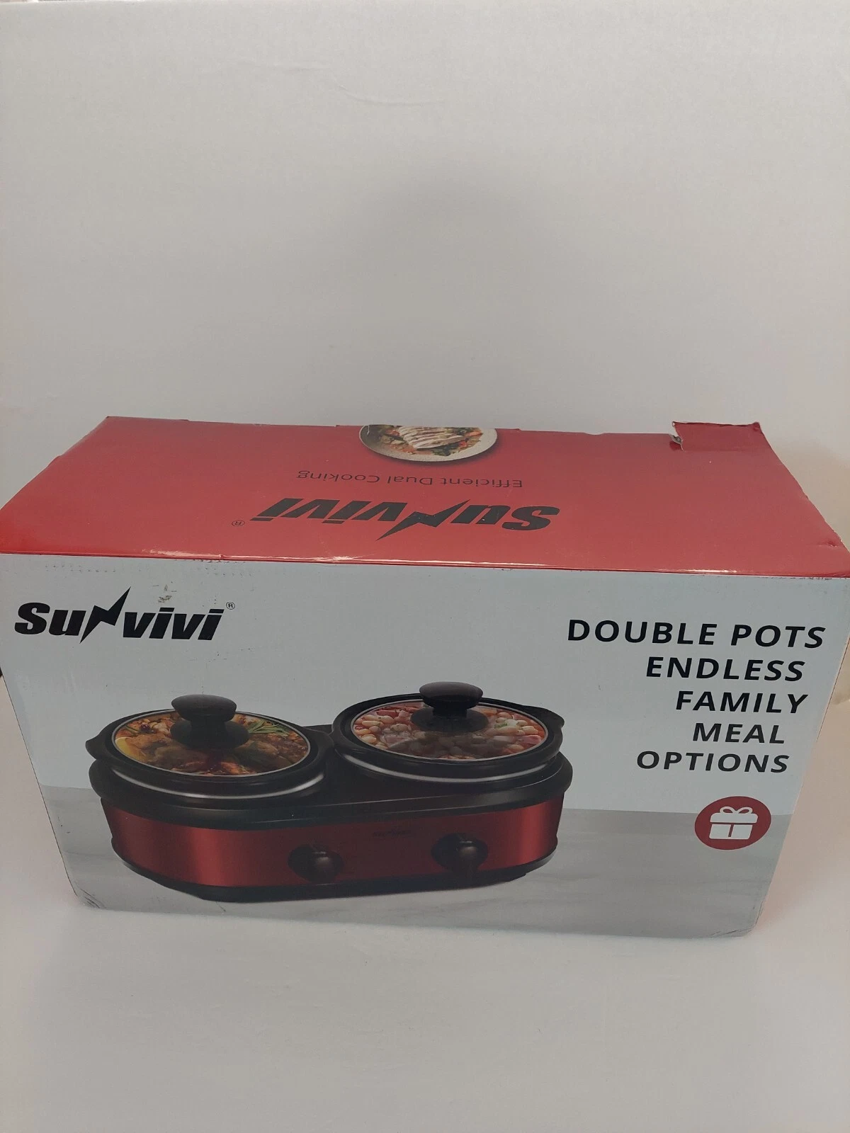 Sunvivi Dual Pot Slow Cooker, 2 Pot Small Mini Crock Buffet Server