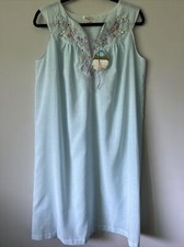 Vintage 1960's Lily Hand Embroidered Lightweight Nightgown Blue NWT L XL