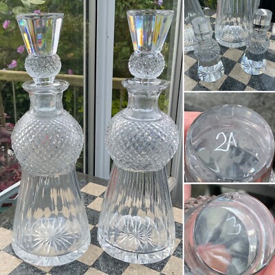 ANTIKER RICHARDSON ? PAAR 16 PLATTEN DIAMANT STERNSCHLIFF GLAS DISTEL KARAFFEN 12 ZOLL