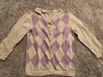 girls CREWCUTS SWEATER cardigan ARGYLE PRINT pink purple