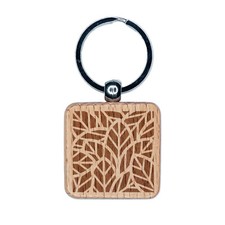 Leaves Overlapping Engraved Wood Square Keychain Tag Charm