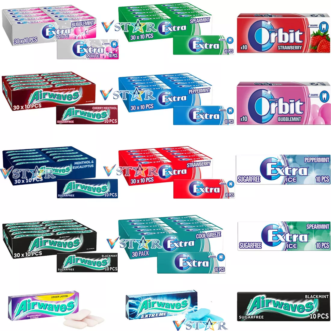 EXTRA Cool Breeze Sugar Free Chewing Gum 10 Pellets (Pack of 30)