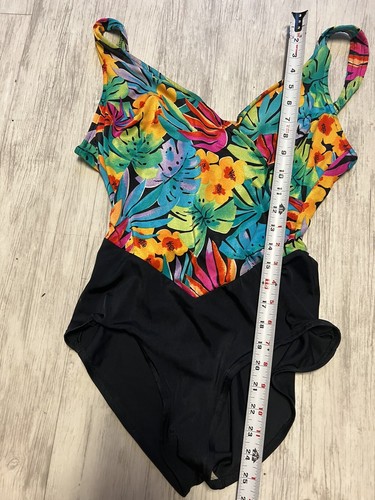 Vintage CATALINA Swimsuit Bathing Suit 1970-80s sz 10 Swimwear Black Floral - Picture 7 of 7