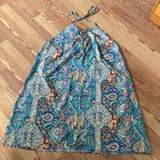 Shein Curve Vibrant Boho Paisley Lace Up Front Backless Halter Dress  Size  4XL