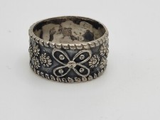 Vintage Sterling Silver Mexico Floral Wide Band Ring Size 8