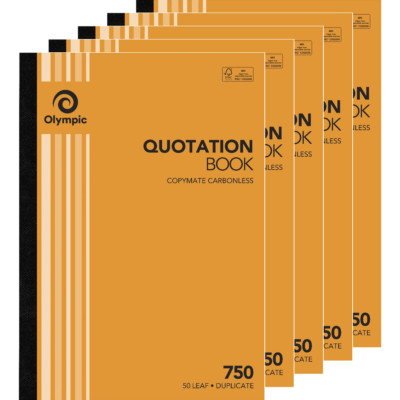 NEW 5x Pack Olympic 750 Carbonless Duplicate Quotation Quotes Book 50 Leaf Bulk