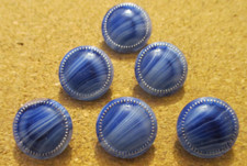 6 -Czech Glass Blue/White Striped Buttons with Silver Beaded Border 38- 16.56mm