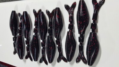 CHATTERBAIT,BLADED JIG,SWIM JIG, TRAILER-4' BLACK/RED FLAKE 10 PAC GARLIC+SALT