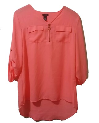 Rue 21 Top Womens M Adjustable Sleeve Casual Peach Tunic 1/4 Zip Pullover