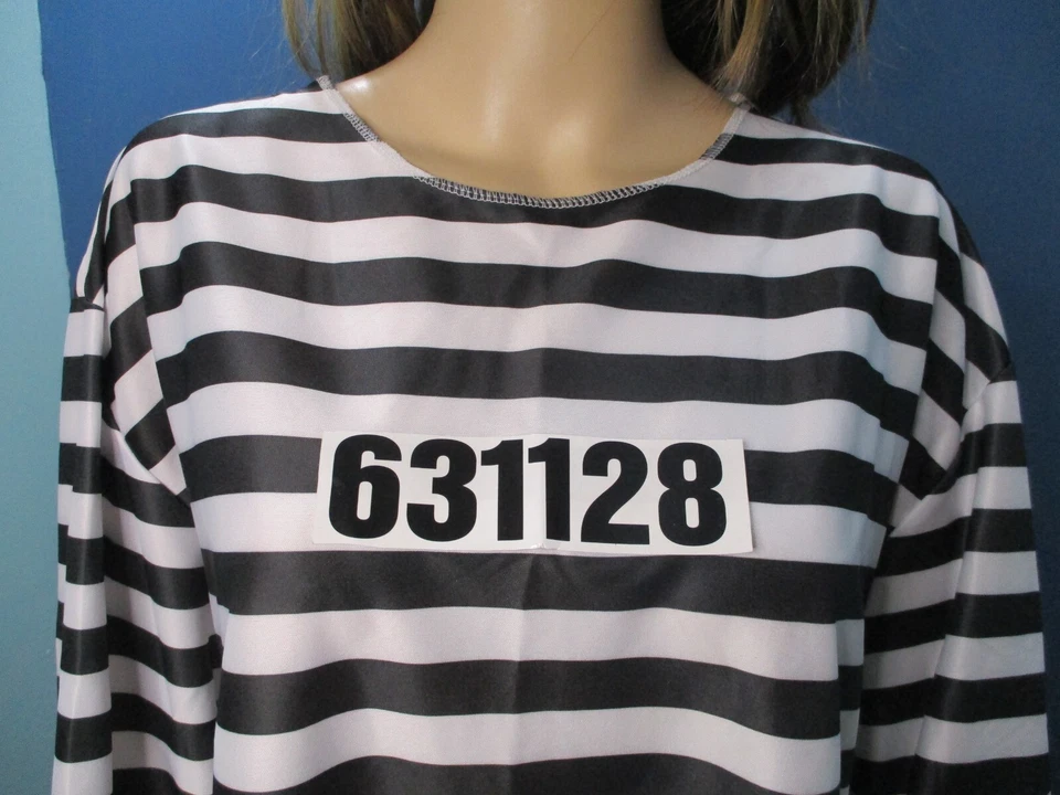 XL / XXL black white striped PRISON INMATE UNIFORM COSTUME - back tie unbranded - Image 4 of 4