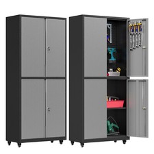 71''H Garage Tool Storage Cabinet, Metal Storage Cabinet with Pegboards  Wheels