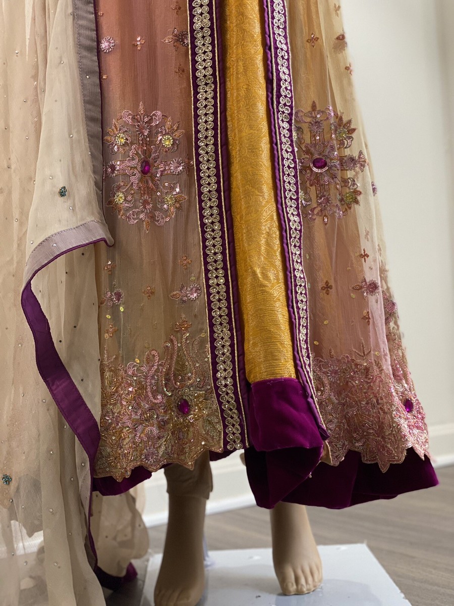 Pakistani Embroidered Peach Georgette Long Dress/Maxi Party