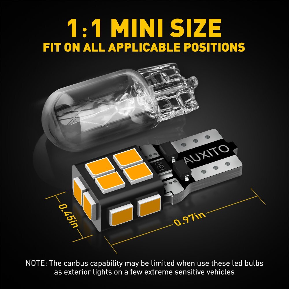 10X AUXITO Amber 175 2825 Light Bulb Super Bright 168 194 T10 LED Parking 3000K
