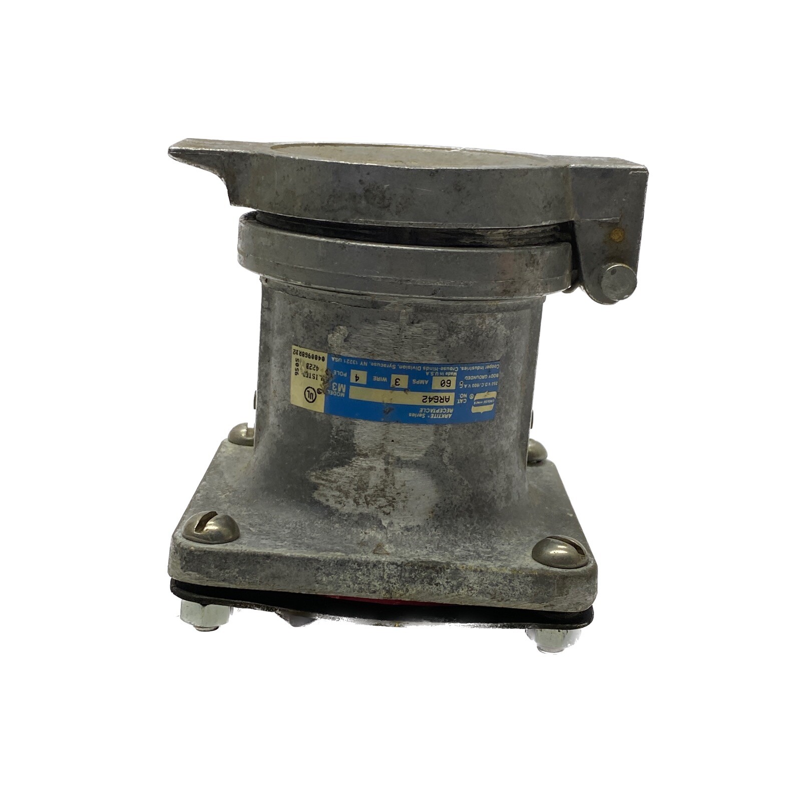 USED Crouse Hinds 4 Pole 3 Wire 60 Amp 250VDC 600VAC Receptacle AR642 ...