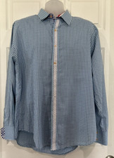 Robert Graham Multi Pattern Checked Plaid Blue Dress Shirt Signature Styled XL