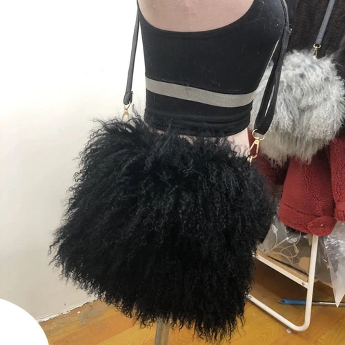Long Curl Lamb Fur Mongolian Genuine Sheep Fur Bag Handbag Women's Bags Handbags - Picture 29 of 30