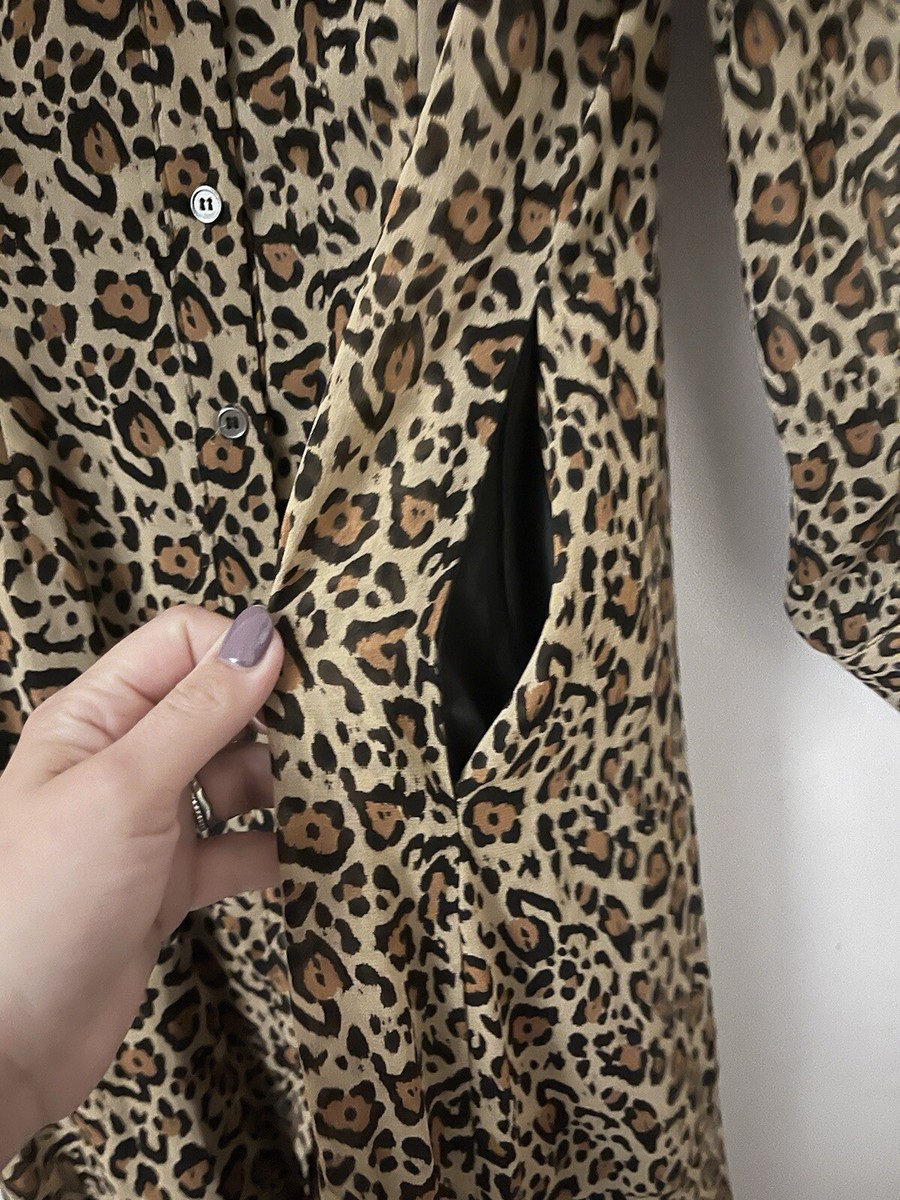 MINT VELVET Leopard Animal Print Chiffon Lined Midi Shirt Dress Size UK 10