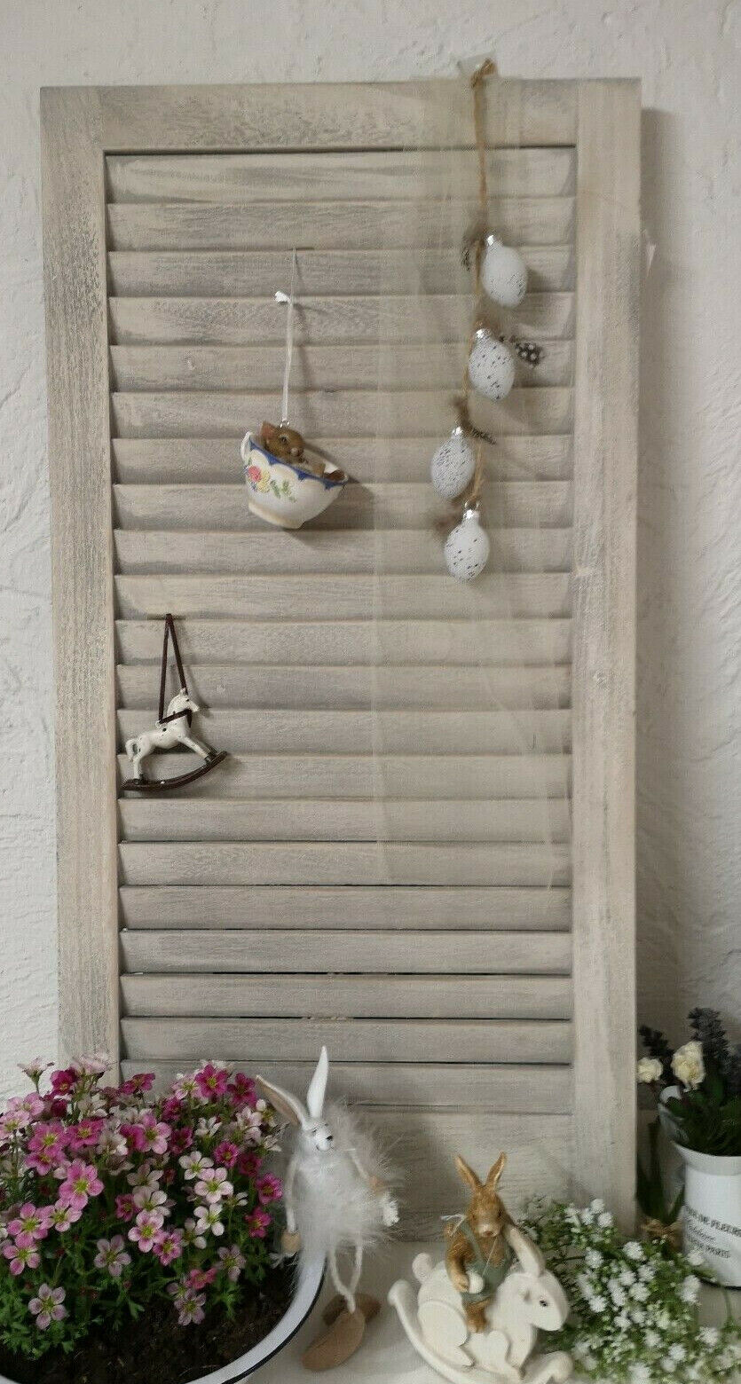 Fensterladen Holz Grau weiß Gartendeko Küche Shabby Chic Deko 29x47cm Vintage