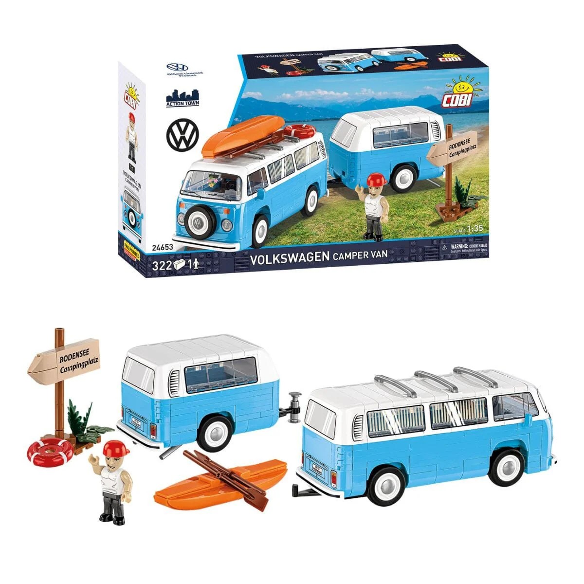COBI-24653 Volkswagen Adventure T2a Camper Van And Trailer Building Model 322pcs