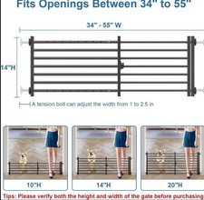 Malier Indoor Dog Gate with Door, 34-55" Extra Wide Full Metal Pet Gate White